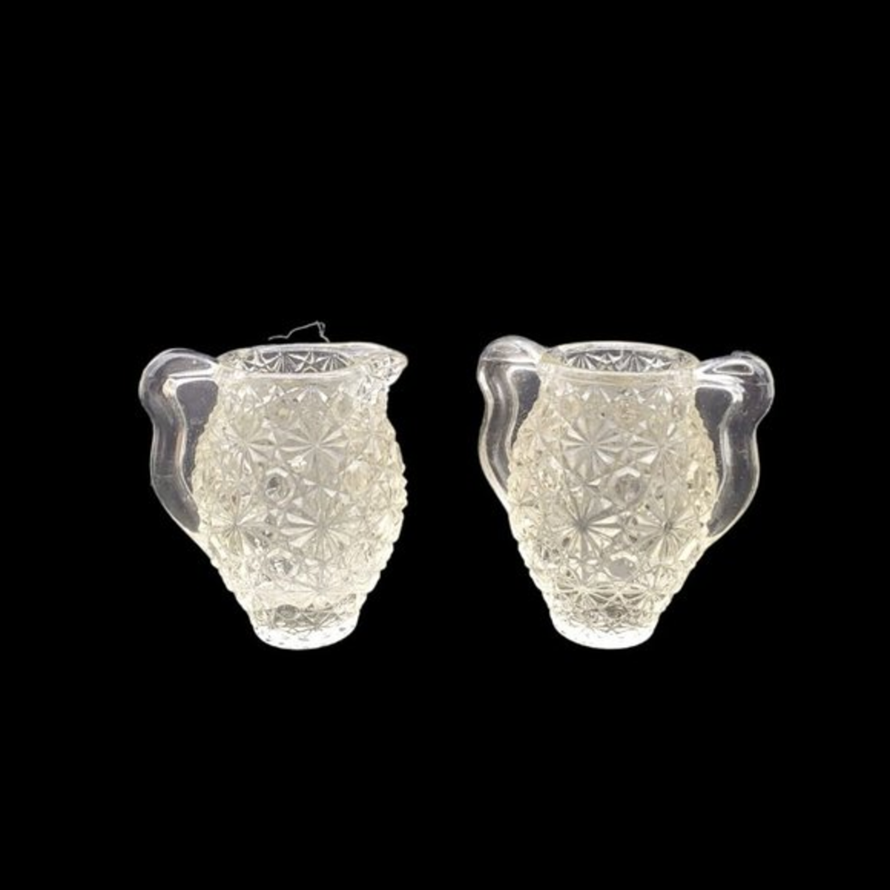 VTG Set of DAISY & BUTTON Glass Creamer Sugar 2.5" Smith Glass Service for One T